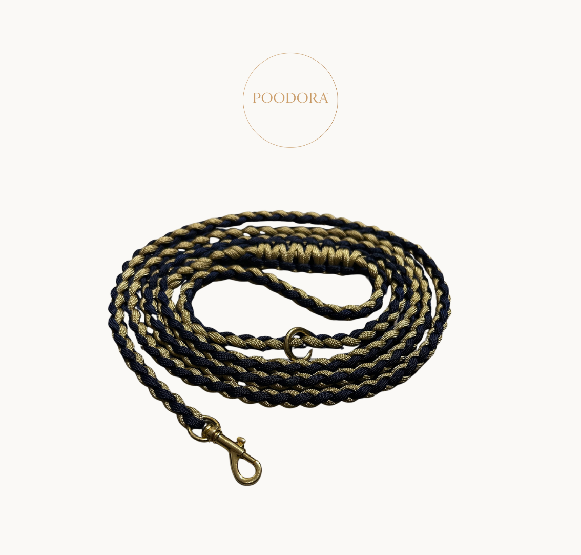 Luxury Round Leash – Royal Navy & Gold