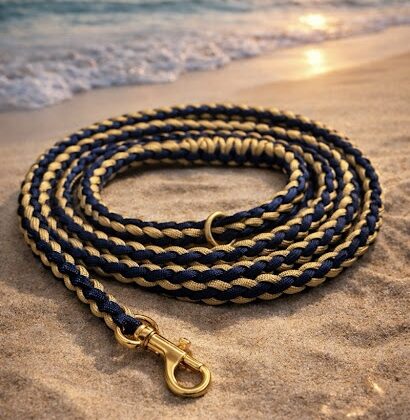 Luxury Round Leash – Royal Navy & Gold