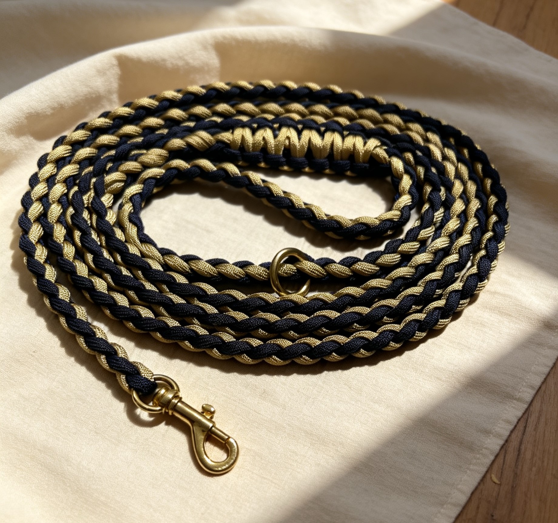 Luxury Round Leash – Royal Navy & Gold - Image 3