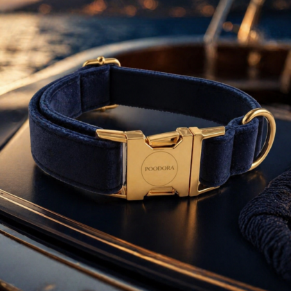 POODORA™ Royal Velvet Dog Collar – Midnight Navy