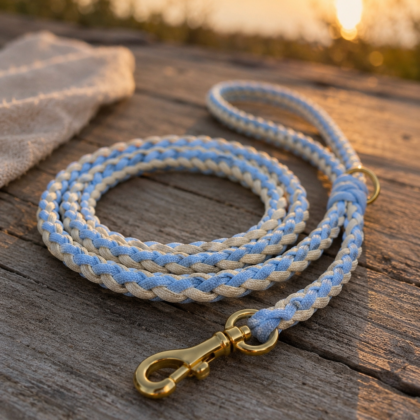 Luxury Round Leash – Sky Blue & Vanilla
